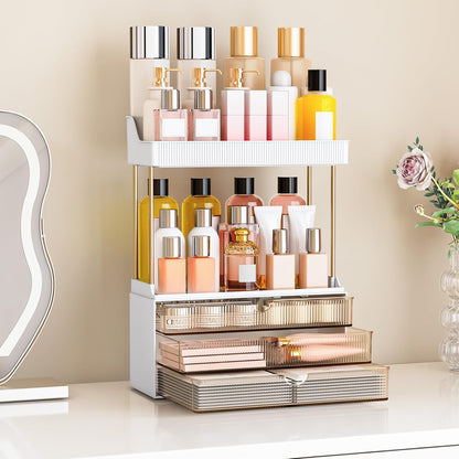 caktraie 12.2" W Makeup Organizer Drawers - 5 Tiers Bathroom Counter Organizer, Cosmetic Storage Drawer for Dresser Countertop and Bathroom Vanity for Large Skincare, Perfume, Clear