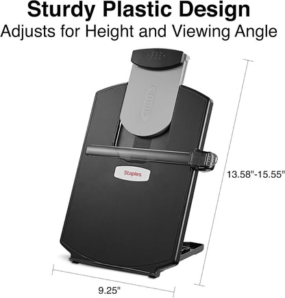 Staples Plastic Document Stand with Clip & Guide Bar, Black, Copy Holder for Desk, Adjustable Reading/Typing Paper Holder