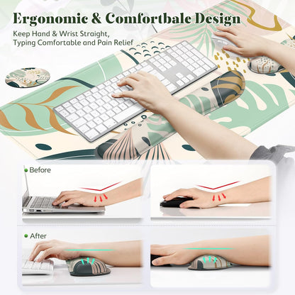 Gimars Upgrade Enlarge Silky and Superfine Fabric Gel Memory Foam Keyboard Wrist Rest Set, Ergonomic Keyboard Mouse Wrist Support for Typing Pain Relief, Comfort for Office, Gaming, Computer