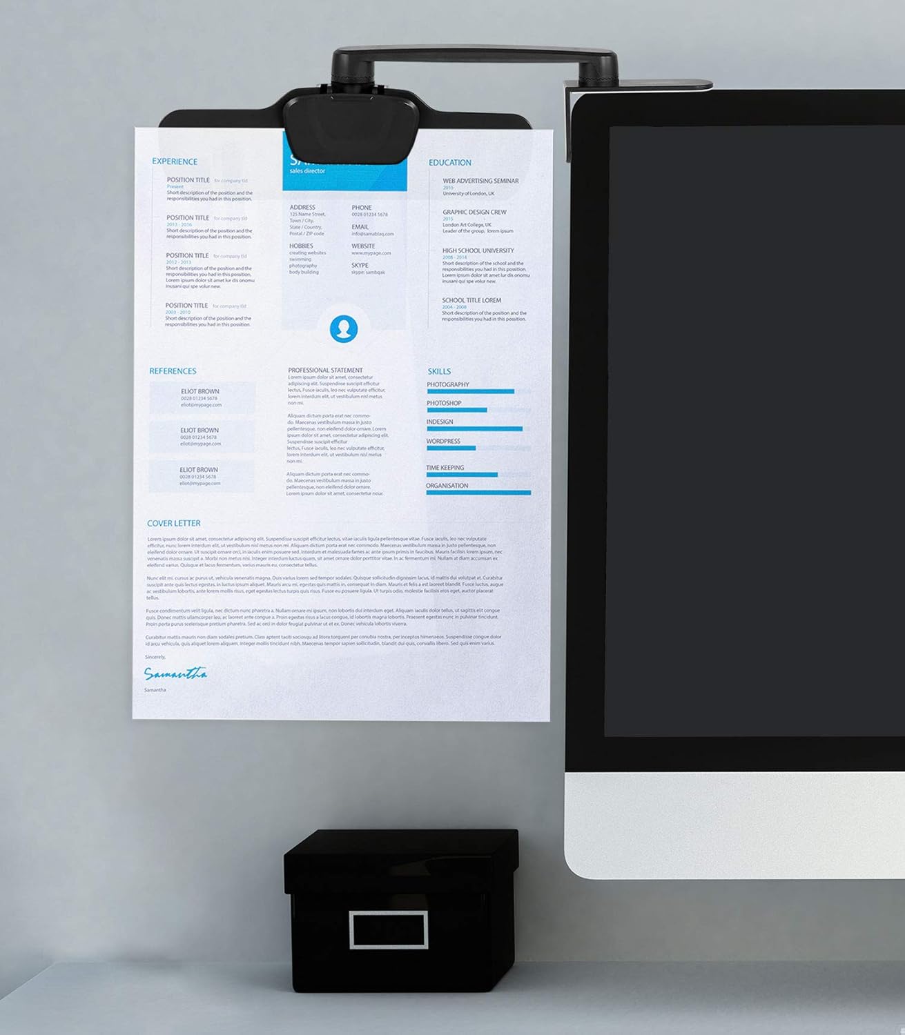 Mount-It! Monitor Document Holder Clip - Paper and Copy Holder Attachment for Typing with 3M Adhesive Sticker, Swivel 360 Degrees, Left and Right Side Mounting (MI-9005)