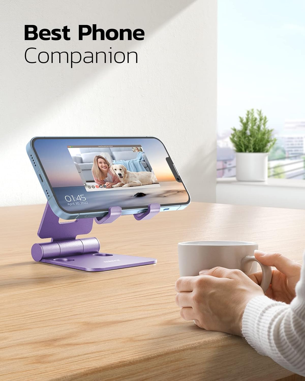 Nulaxy Dual Folding Cell Phone Stand, Fully Adjustable Foldable Desktop Phone Holder Cradle Dock Compatible with iPhone 17 16 15 14 13 12 11 Pro Max Xs Xr X 8, Nintendo Switch, All Phones
