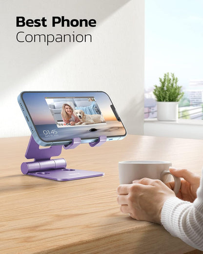 Nulaxy Dual Folding Cell Phone Stand, Fully Adjustable Foldable Desktop Phone Holder Cradle Dock Compatible with iPhone 17 16 15 14 13 12 11 Pro Max Xs Xr X 8, Nintendo Switch, All Phones