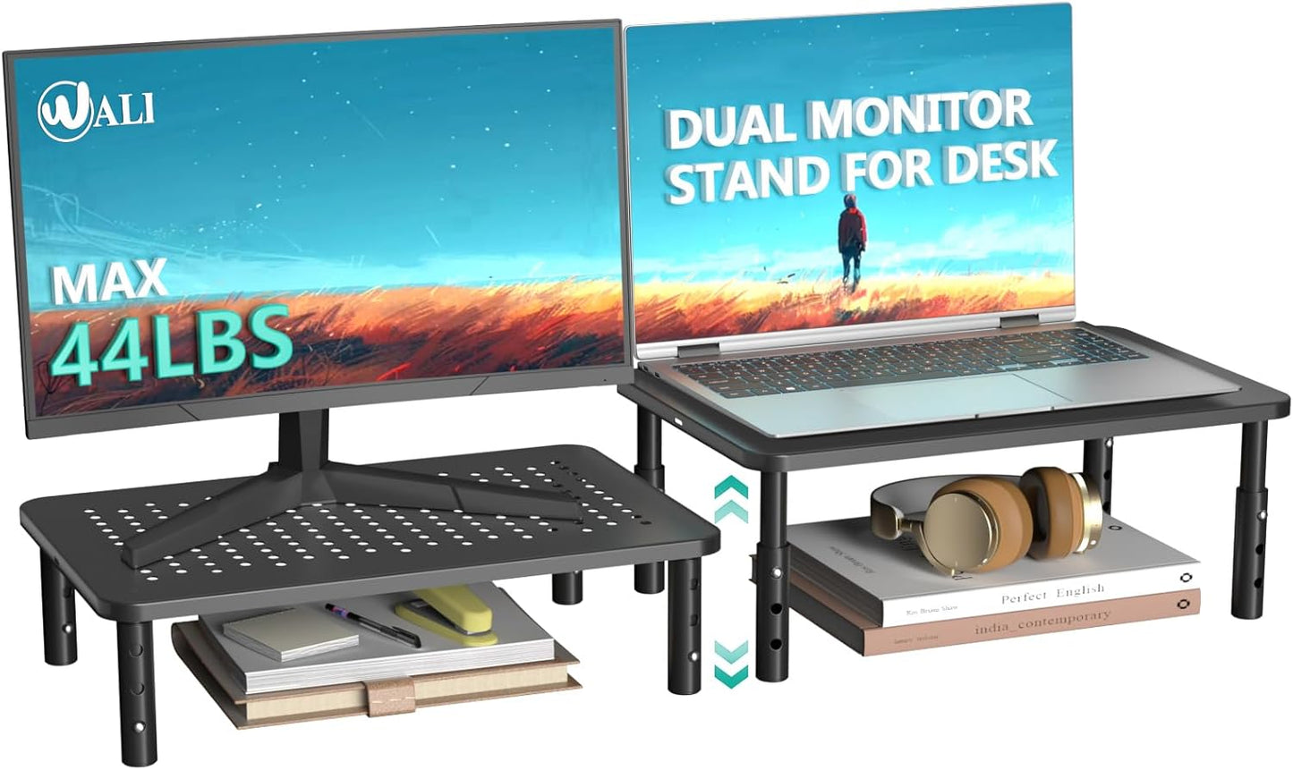 WALI Computer Monitor Stand with Storage, Desk Monitor Riser 3 Height Adjustable, Laptop Riser with Airflow Vents, Desk Organizer for Computer, Laptop, Printer (PTT002-B), 1 Pack, Black
