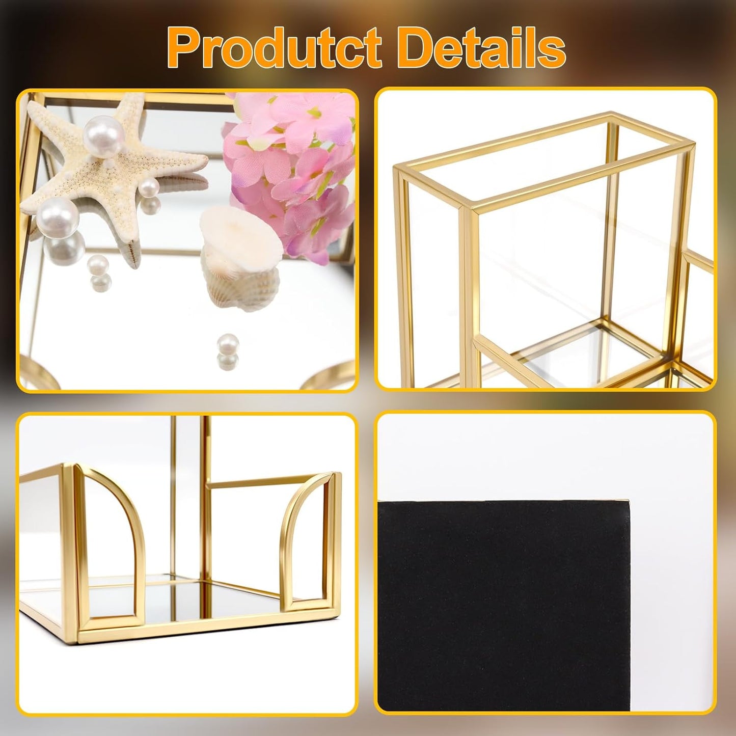 Sticky Note Holder,Glass Post It Note Dispenser with Pen Slot,Gold 3 x 3 Inch Post It Note Holder for Desk,Stylish Sticky Note Dispenser for Home Office Desk