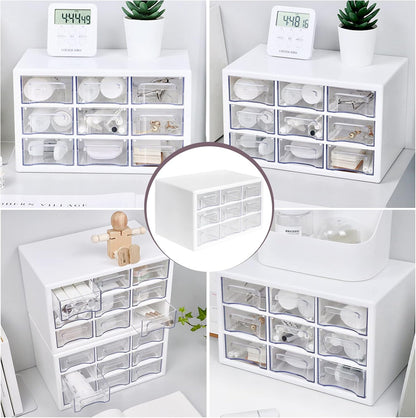 Desk Storage Organizer with 9 Drawers, MYKASEN Clear Plastic Storage Cabinet, Stackable Desk Storage Box for Makeup Office Craft Hardware Art Supplies, 9.8x6.3x5.9inch(White)