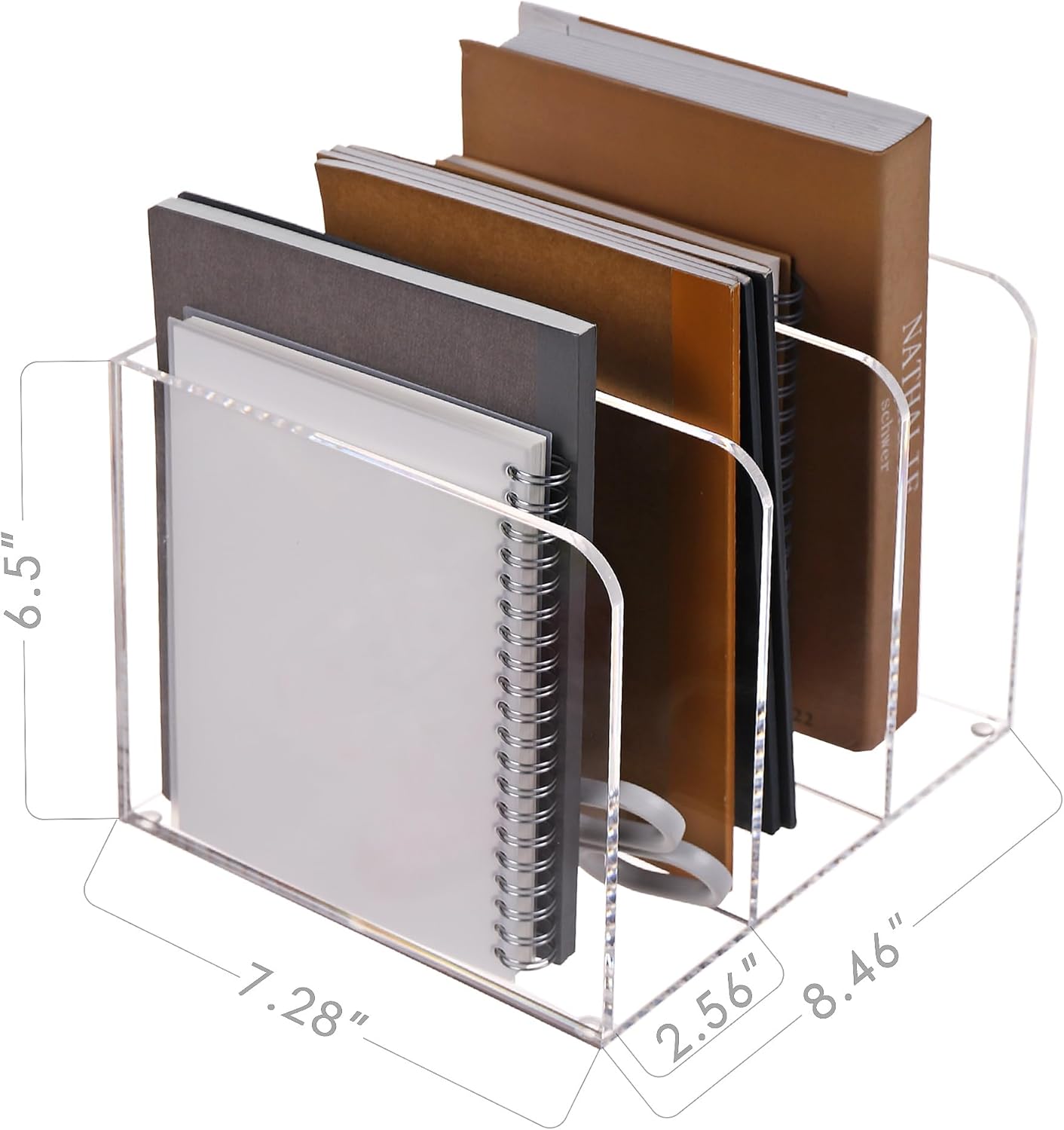 YUXUN Acrylic Desk File Organizer - 3 Section Vertical File Folder Rack, Clear Desktop Sorter for Home/Office/Classroom, Holds Magazines, Binders, Notebooks, Envelopes & Documents