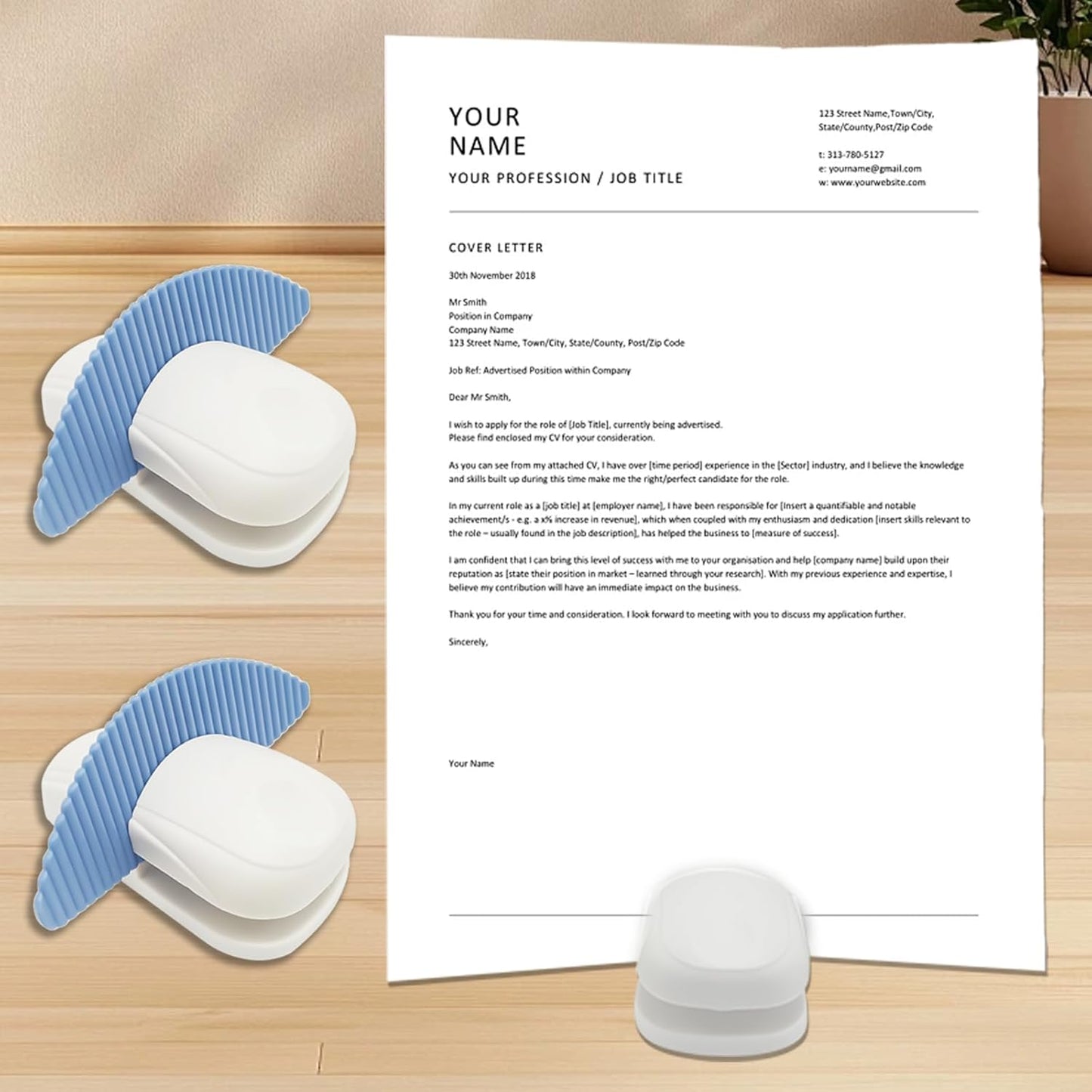 Paper Holder Stand for Desk, Paper Stand for Desk When Typing, Document Holder, Portable Counterweight Copies Stand Desktop Clamp for A4 Paper Documents Office Typing Reading (Blue)