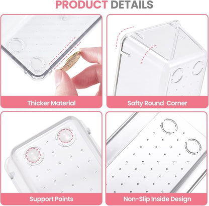 HOUSE DAY Makeup Drawer Organizer Trays 24 PCS, 4-Size Clear Drawer Organizers with Silicone Pads, Vanity Organizers and Storage, Non Slip Plastic Drawer Organizer for Desk, Bathroom, Kitchen, Office