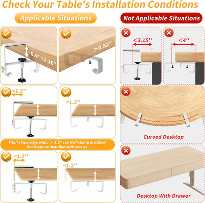 Under Desk Cable Management Tray with Clamp, No Drill 36" Cord Organizer for Desk, Desk Cable Management Fabric Tray for Standing Desks, Ideal for Home & Office - White