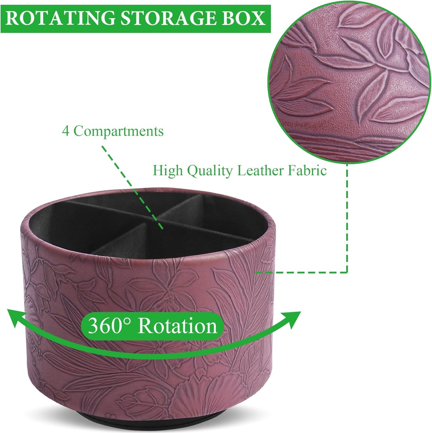 Hennaja Round Leather Art Supply Organizer,Remote Control Holder,360 Degree Rotating,Multi-Functional Pencil Holder,4 Compartments Desktop Stationary Organizer(1-Blue Bird) - Colors B