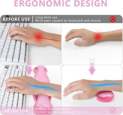 Gel Cloud Keyboard and Mouse Wrist Rest, Cute Wrist Support and Arm Support Keyboard Rest for Keyboard and Mouse Typing Pain Relief，Suitable for Office/Computer/Laptop/Gaming (Pink)