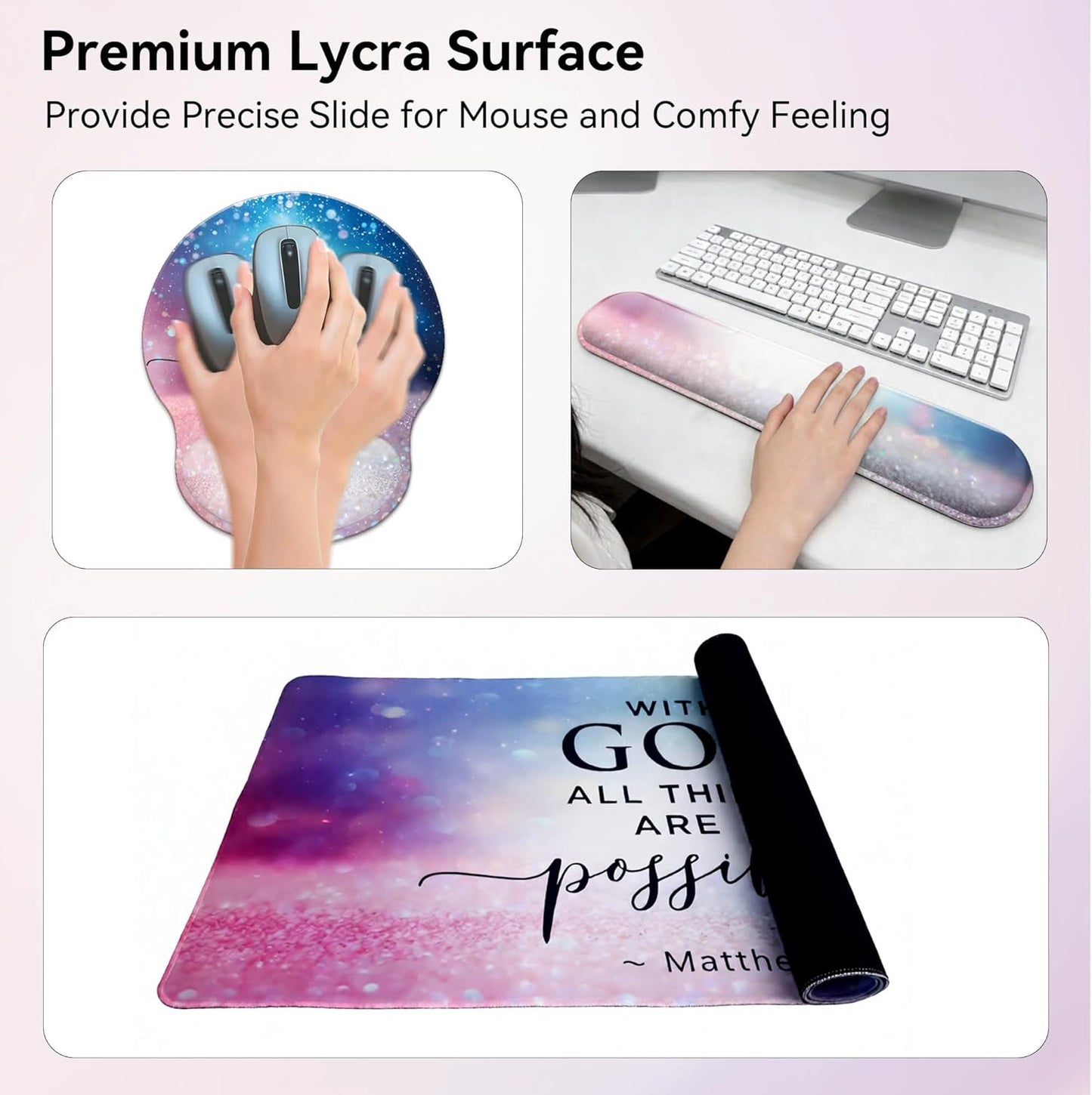 Desk Mat Set + Keyboard and Mouse Pad with Wrist Rest Support,4-in-1 Large Mousepad Computer Mats for Desktop Home & Office-Purple Butterflies