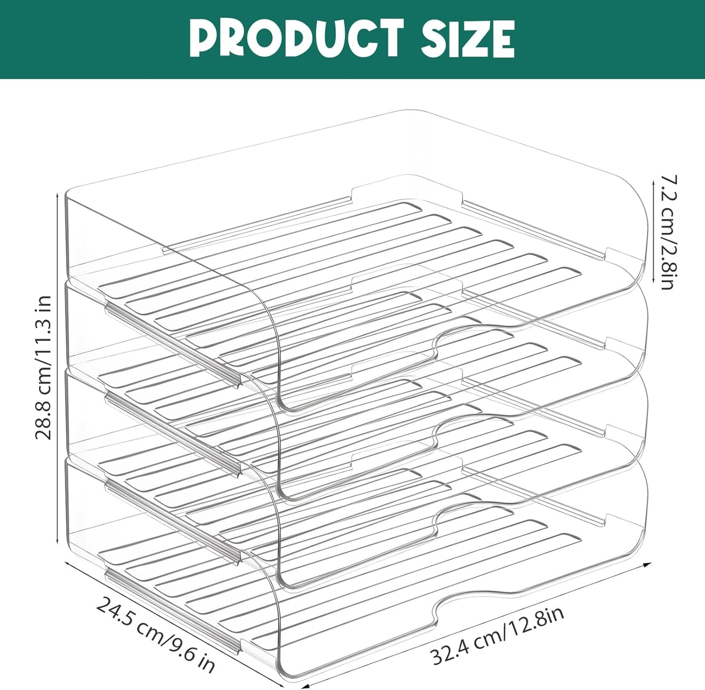 4 Pack Paper Organizer Letter Tray Clear Desk Organizer, Clear PET Desk Rrganizer for Magazines, Binders, Notebooks, Envelopes, Multi-Purpose Plastic Paper Tray Organizer