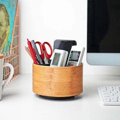 Hennaja Round Leather Art Supply Organizer,Remote Control Holder,360 Degree Rotating,Multi-Functional Pencil Holder,4 Compartments Desktop Stationary Organizer(1-Blue Bird) - Colors B