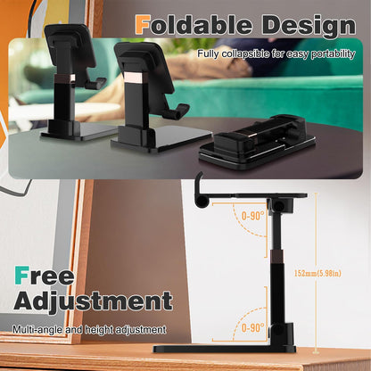 Phone Stand for Desk,Fully Adjustable Foldable Phone Holder,Metal Base with Anti-Slip Pad,Thick Case,Compatible with iPhone 17 Pro Max/Air/17 Pro/17/16/16e,15,All Phones,Portable Office Accessories