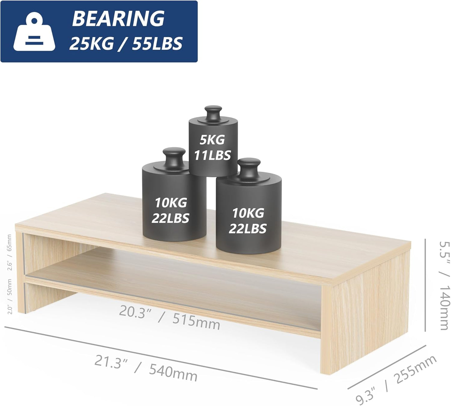 FITUEYES Monitor Stand - 2 Tier Computer Monitor Riser Shelf, Wood Desktop Stand for Laptop Computer Screen, Desk Organization, Office Supplies