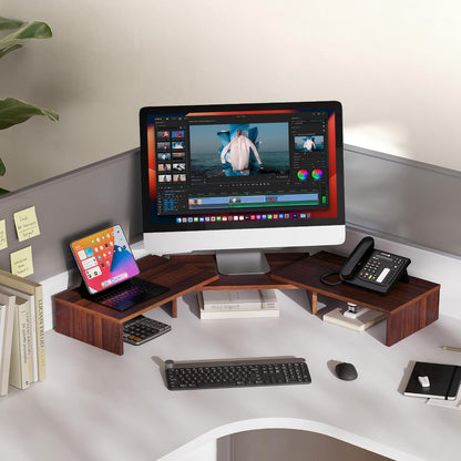 FITUEYES Dual Monitor Stand – 3 Shelf Computer Monitor Riser, Wood Desktop Stand with Adjustable Length and Angle, Desk Accessories, Office Supplies Medium Black,DT108001WB
