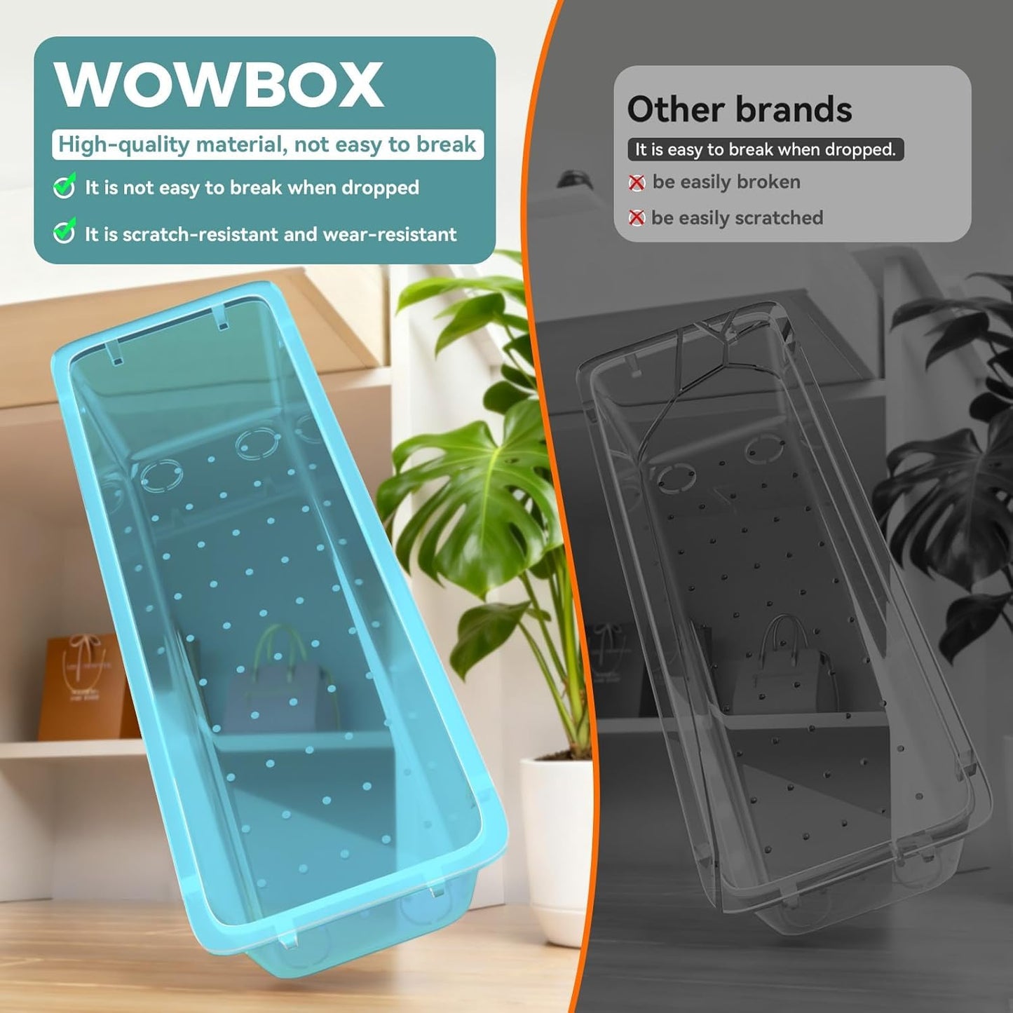 WOWBOX 44 PCS Clear Plastic Drawer Organizer Set, 4 Varied Size storage Bins and Desk Drawer Organizer tool Trays for Makeup, Gadgets, Jewelry and Utensils in Bathroom, Bedroom and Office, Clear Black