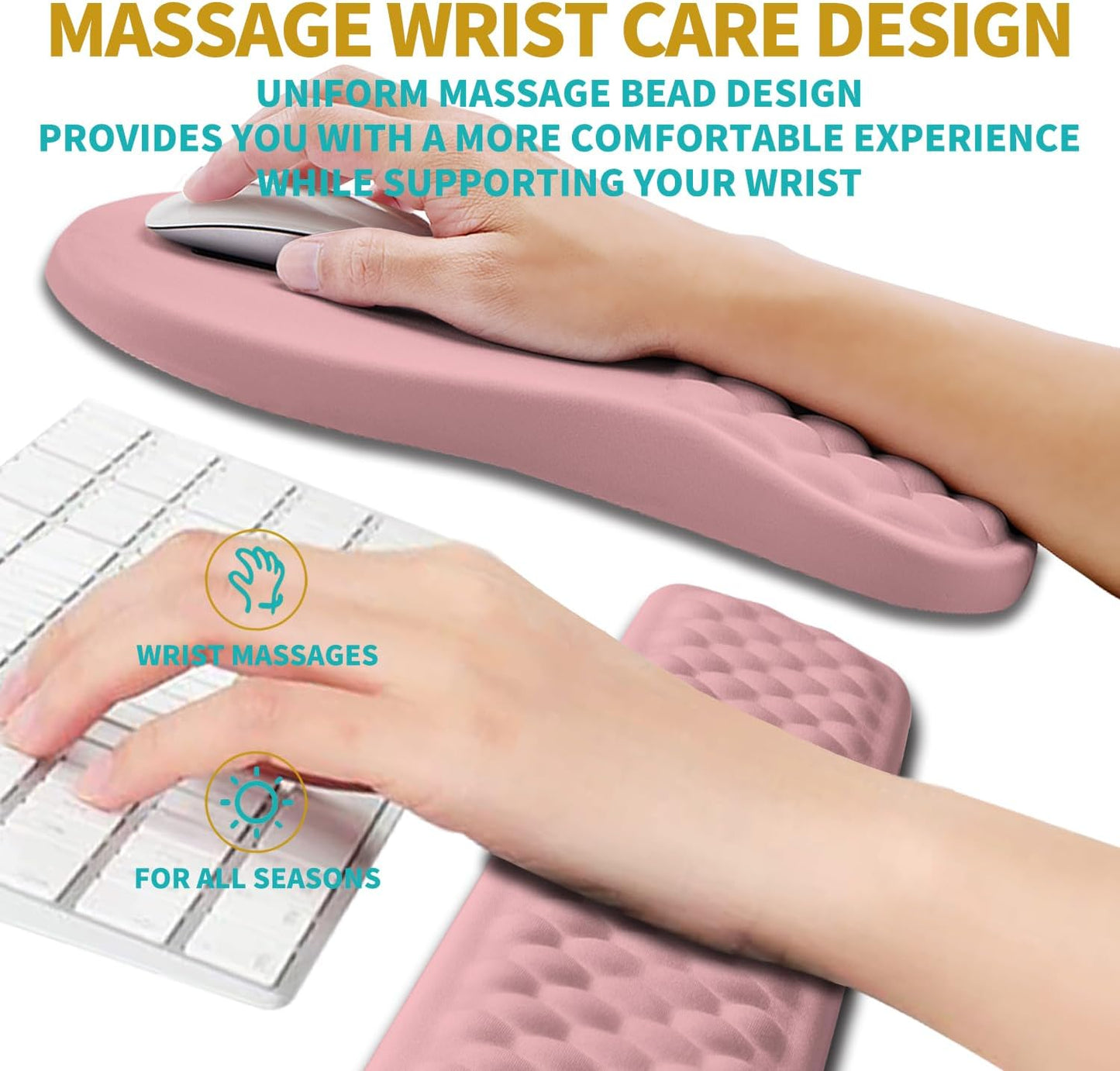 Hokafenle 2 in 1 Ergonomic Mouse Pad Wrist Support & Wrist Rest for Computer Keyboard Set, with Relieve Carpal Tunnel Pain Massage Bulge and Full Memory Gel Design (2In1 Set, Light Green)
