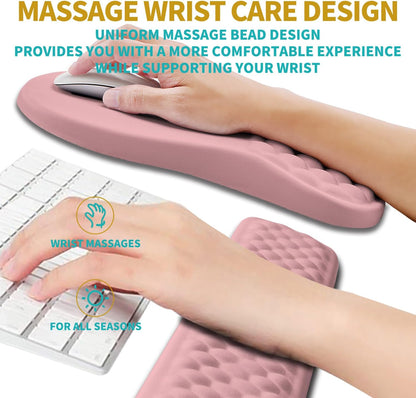 Hokafenle 2 in 1 Ergonomic Mouse Pad Wrist Support & Wrist Rest for Computer Keyboard Set, with Relieve Carpal Tunnel Pain Massage Bulge and Full Memory Gel Design (2In1 Set, Light Green)