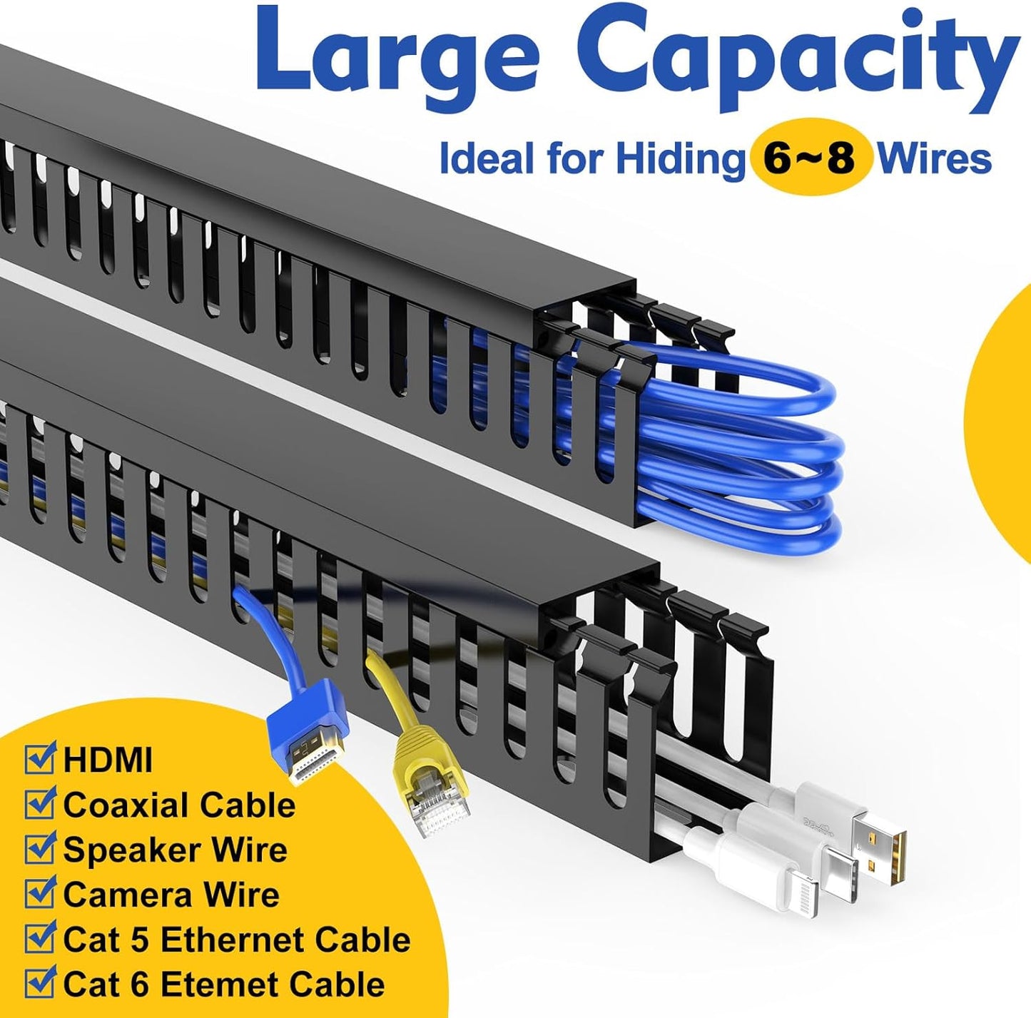 Open Slot Wiring Raceway Cable Duct, 123in Cable Management Channel Cord Track,Desk Wire Channel, Under Desk Cable Management to Hide Cables, Wires for Computers (Black, 1.57" Hx1.57"W, 15.4''L(8 Pc))