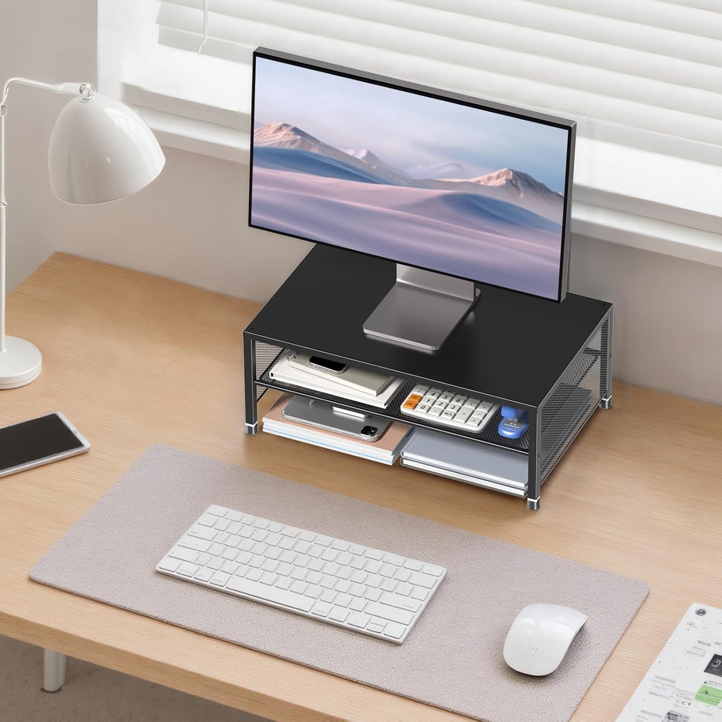 ECOLOVI 2-Tier Computer Monitor Stand Riser, Desk Organizer for Monitor, Printer & Laptop Stand, Desktop Workspace Organizers for Office Supplies(Black)