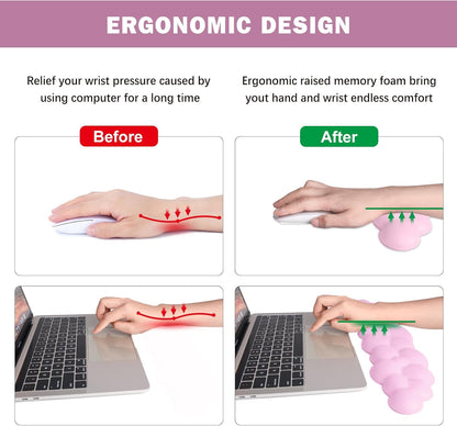 Keyboard Wrist Rest Pad Set, Leaf Shape PU Leather Memory Foam Wrist Cushion Support,Mouse Wrist Rest Pad,Non-Slip Wrist Support for Easy Typing Pain Relief, Green Leaf