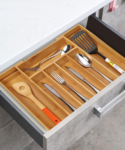 Utoplike Bamboo Expandable Kitchen Drawer Organizer, Adjustable Utensil Holder and Cutlery Tray Organiser, Drawer Divider for Silverware, Flatware, Knives in Kitchen, Bedroom, Living Room, 5 Slot