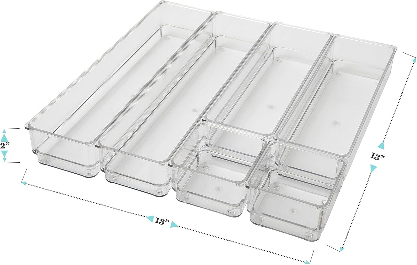 Martha Stewart Miles Plastic Stackable Office Desk Drawer Organizers, Set of 6, Clear