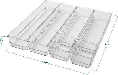 Martha Stewart Miles Plastic Stackable Office Desk Drawer Organizers, Set of 6, Clear