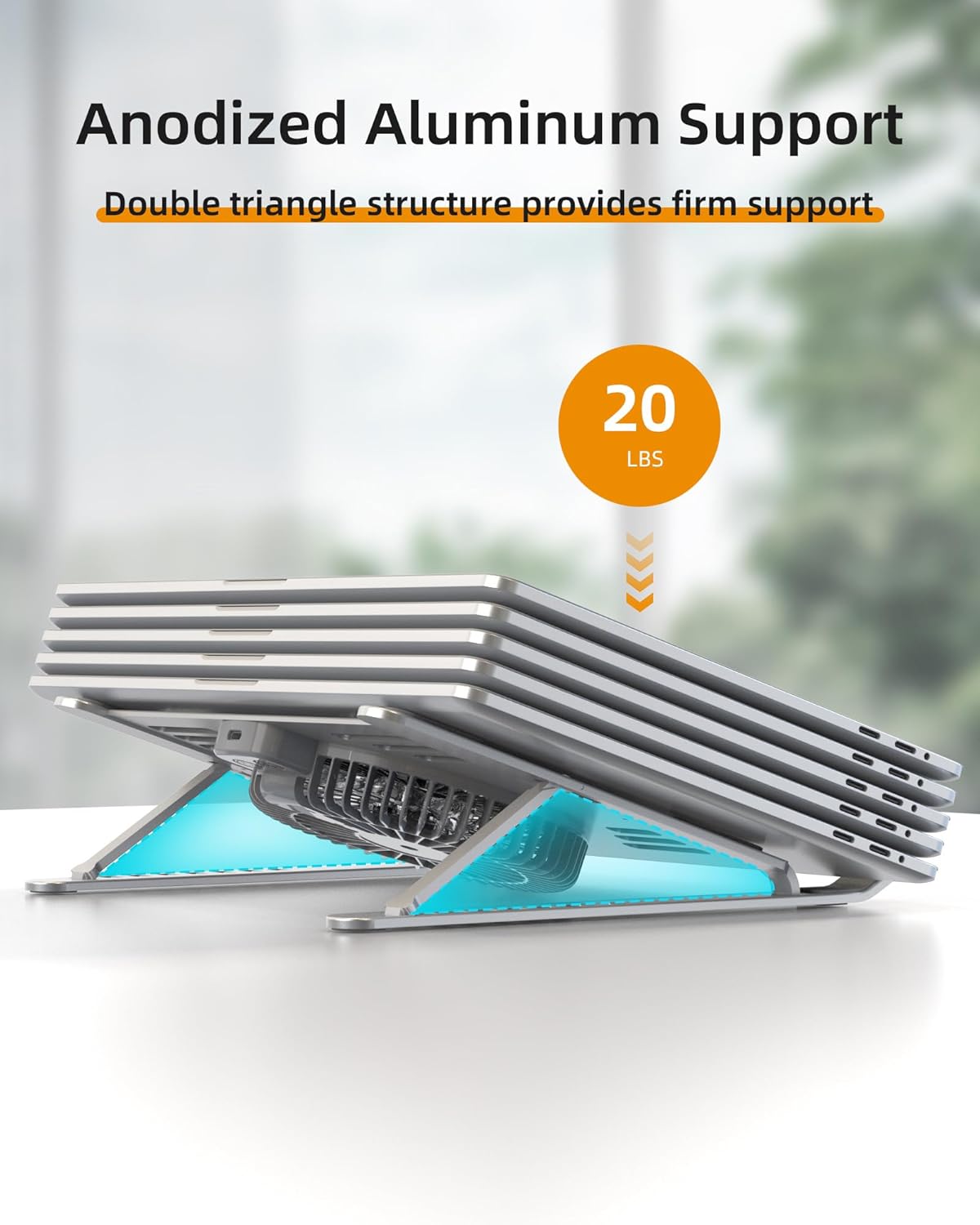 SHUWEI Portable Laptop Cooling Stand, Foldable & Adjustable Aluminum Stand with 3 Speed Powerful Quiet Fans, Ultra-Lightweight Ergonomic Cooling Pad for 17.3" Laptops (Black, for 17.3" Laptop)