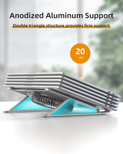 SHUWEI Portable Laptop Cooling Stand, Foldable & Adjustable Aluminum Stand with 3 Speed Powerful Quiet Fans, Ultra-Lightweight Ergonomic Cooling Pad for 17.3" Laptops (Black, for 17.3" Laptop)