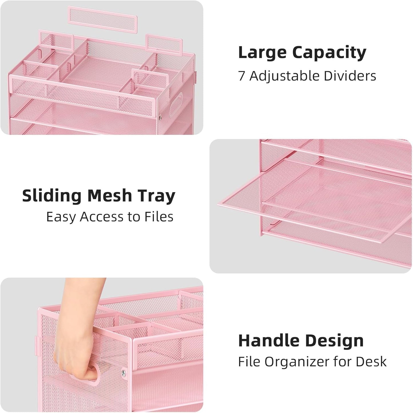 Marbrasse 5-Tier Letter Tray Paper Organizer with Handle, Multi-Functional Mesh File Organizer for Desk, Adjustable Compartments Mesh Desktop Storage for Office Supplies,Black
