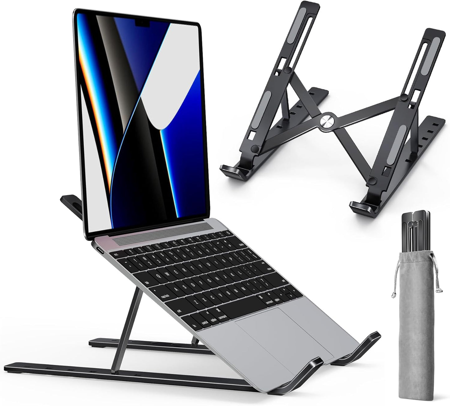 ivoler Laptop Stand, Laptop Holder Riser Computer Tablet Stand, 6 Angles Adjustable Aluminum Ergonomic Foldable Portable Desktop Holder Compatible with 10-15.6” MacBook,iPad, HP, Dell, Lenovo Silver
