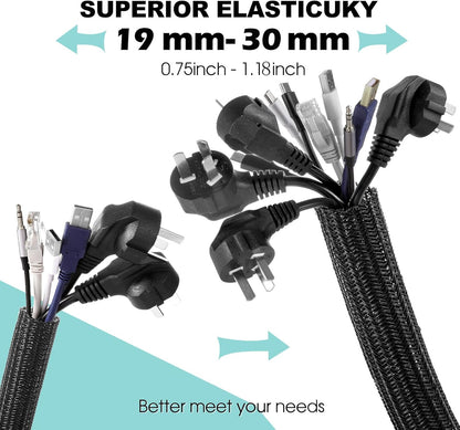 AGPTEK White Cable Sleeve, 2 Pack 5ft - 1.2 Inch Cable Management, Desk Cord Cover Organizer Wire Hider for Computer TV Wire Loom Tubing, Pet Proof Cord Protector from Cat Dog Chewing, White