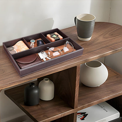 GORESE 2 Pieces Faux Leather Valet Tray for Men, Stackable Jewelry Organizer for Drawers, Nightstand Caddy Tray for Key, Wallet, Sunglass, Watch, Coin, Phone, Bedside Desk-top Storage Black