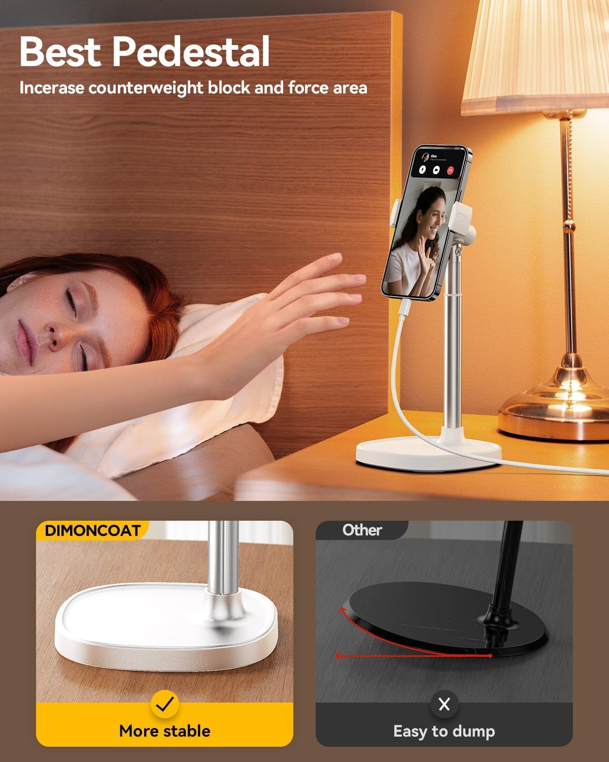 DIMONCOAT Phone Stand for Desk, Angle Height Adjustable Phone Holder for Desk, Aluminum Alloy Universal iPhone Holder, Retractable Cell Phone Stand Recording Office for iPhone 17 16 15 Pro Max S26