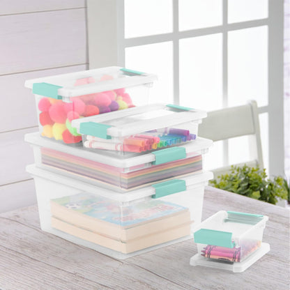 Sterilite 12-Pack Clip Box, Stackable Clear Plastic Bins with Latching Lids, Large - Writing, Arts or Crafts Supplies Storage Containers for Home, Office, Classroom and Workshop Organization