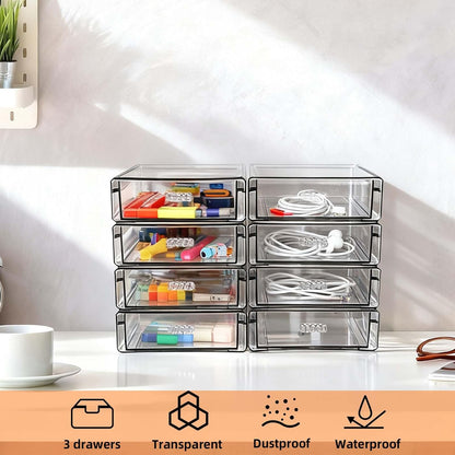 Drawer Organizers, Clear Stackable Storage Boxes for Kitchen Utensils, Office Desk, Bathroom, Makeup & Craft Drawer Organization (Small - 3 Pack)