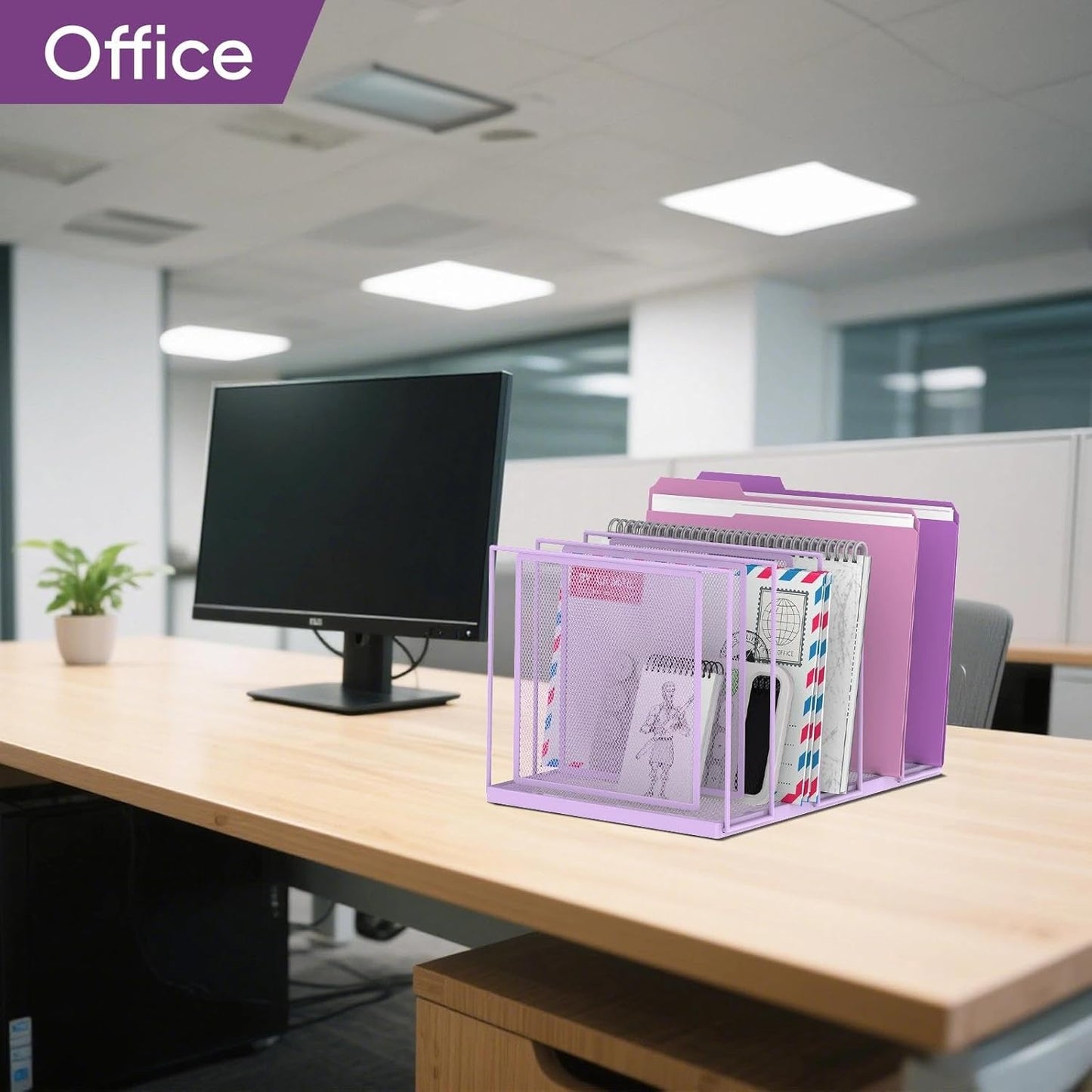 File Organizer for Desk, 5-Section Vertical File Sorter, Paper Holder Organizer Standing Metal File Folder for Office Home Classroom, Black