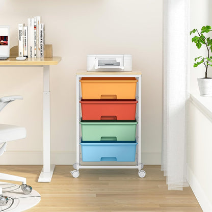 SYKIARIOL Utility Cart with 4 Drawers, Multipurpose Rolling Storage Cart with 4 Drawers and 2 Lockable Wheels, 4-Tier Rolling Storage Cart Organizer for Home Office Dorm, Bright White