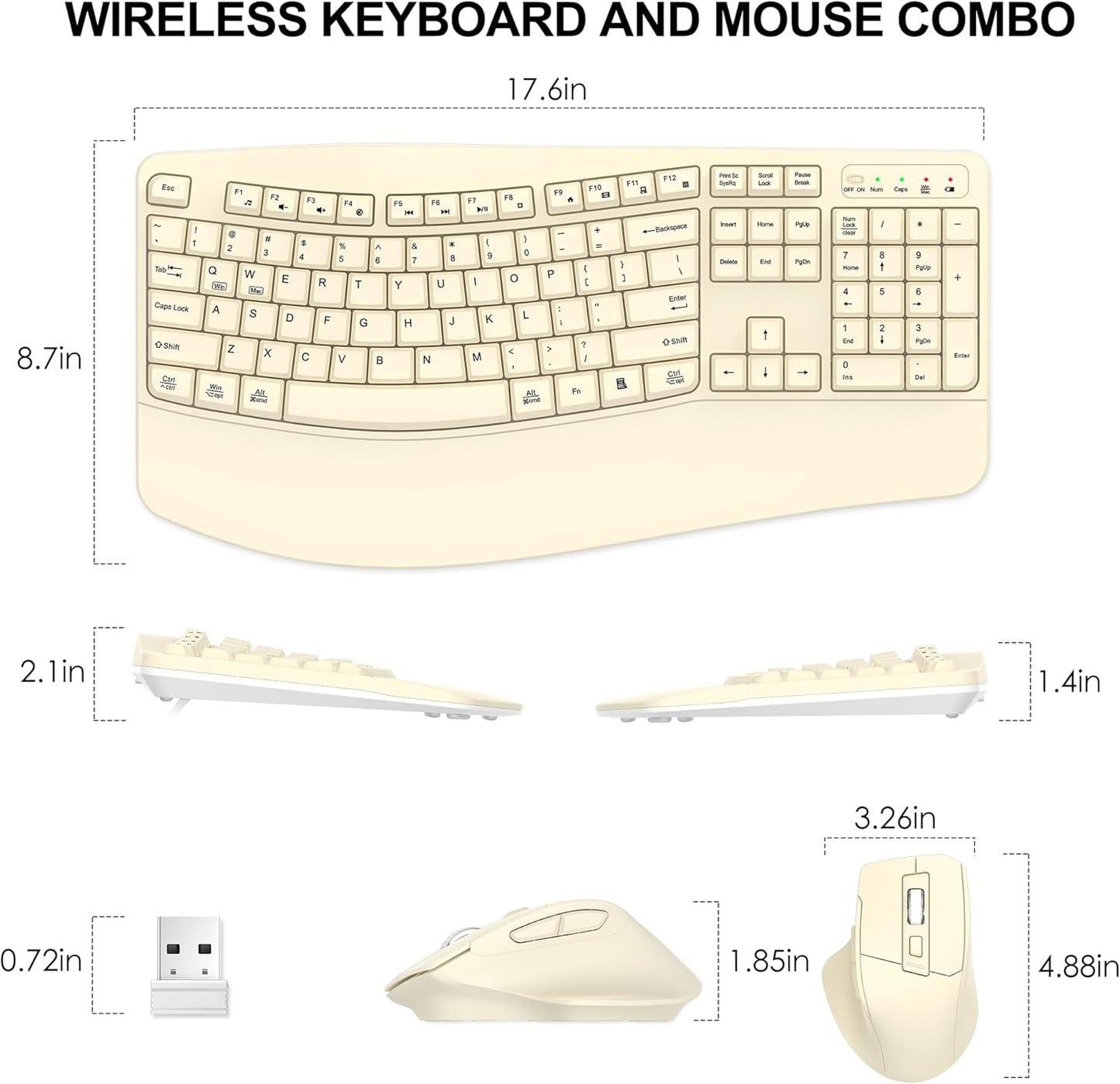 Wireless Keyboard and Mouse Combo, 2.4G Full Size Wave Keys Ergonomic Keyboard with Wrist Rest and 3-Level DPI Adjustable Wireless Ergonomic Mouse for Windows, Mac OS Desktop/Laptop/PC(Black)