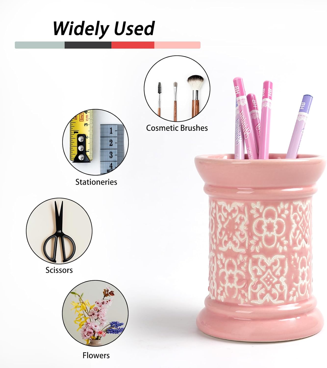 Ceramic Cactus Pen Holder, Cactus Decor Cute Pencil Holder, Makeup Brush Holder for Home, Office Desk Accessories(Dark Green)