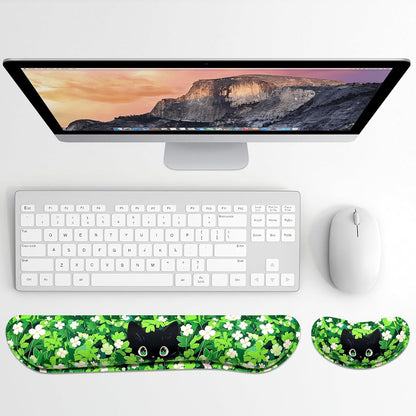 Dapesuom Enlarge Keyboard Wrist Rest, Memory Foam Wrist Cushion for Desk Mats Support, Cute Pain Relief Keyboard Mouse Pad Rests Set with Non-Slip Base for Gaming Laptop Office Computer, Green Leaf