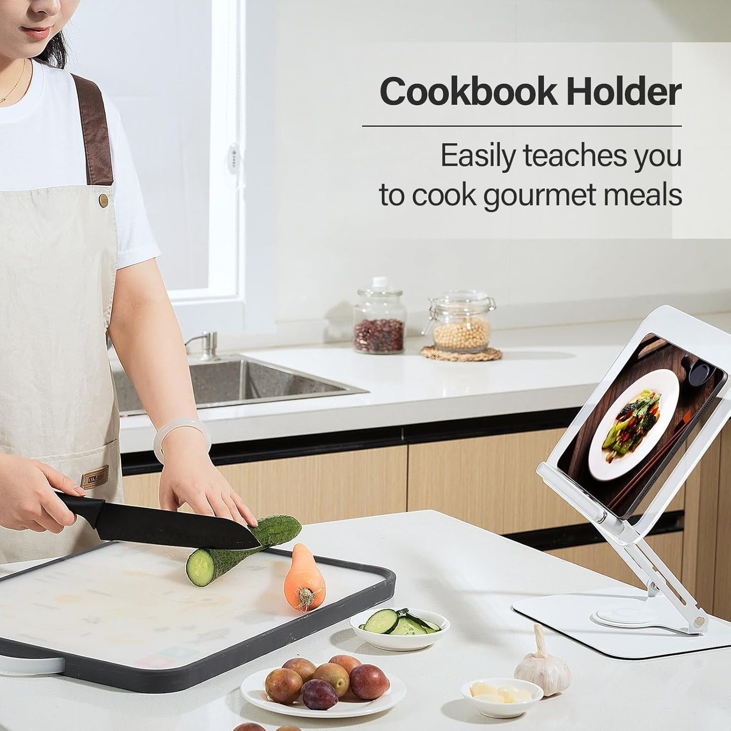 BYMECOST Acrylic Book Stand for Reading, Adjustable Book Holder with 360° Rotating Base & Elastic Page Clips, Foldable Desktop Riser Stand for Cookbook,Laptop,Tablet,Music Scores,Recipe,Textbook