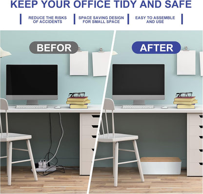 Cable Management Box - Wooden Style Large Cord Organizer Box to Hide Wires & Power Strips | Desk Computer Cable Organizer Box | Safe ABS Material |16" (L) x 6.2" (W) 5.3" (H)|for Home & Office - White