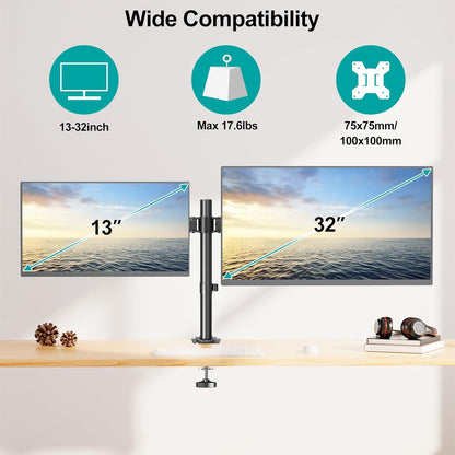 MOUNT PRO Single Monitor Stands Fits 13-32 inch/17.6 lbs Screen, Free-Standing Computer Monitor Mount for Desk, Display Standing with Adjustable Height/Tilt/Swivel/Rotation, VESA 75x75 100x100
