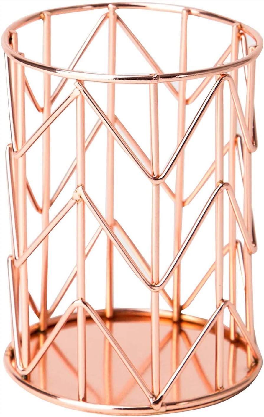 Pen Holder for Desk, Make Up Brush Holder Rose Gold Metal Wire Pencil Cup Holders