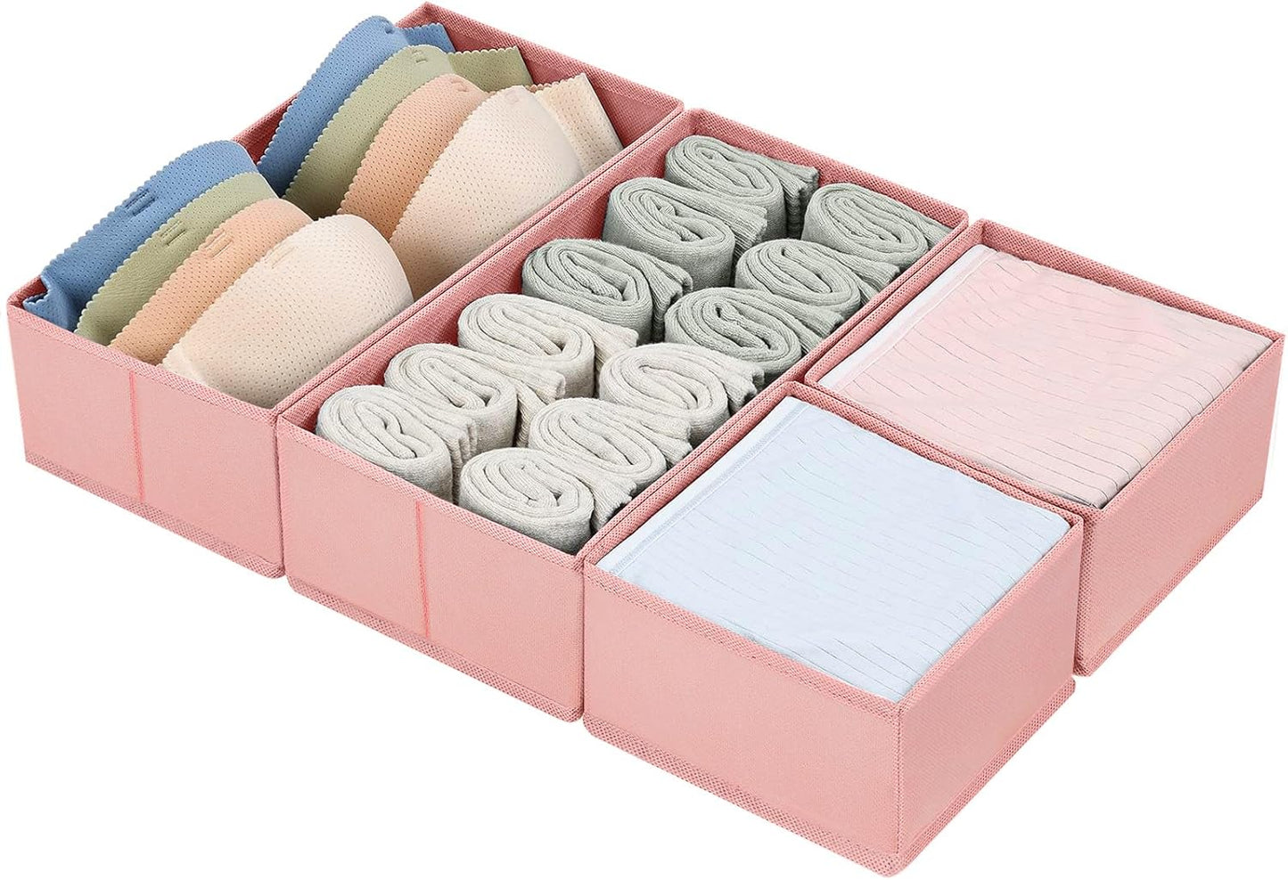 DIMJ Drawer Organizers Clothes, Dresser Organizer Bins for Baby Clothes,Underwear and Sock, Fabric Closet Organization and Storage Boxs, Drawer Dividers for Nursery, Clothing, Tie - 4 Pack, Beige