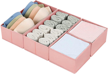DIMJ Drawer Organizers Clothes, Dresser Organizer Bins for Baby Clothes,Underwear and Sock, Fabric Closet Organization and Storage Boxs, Drawer Dividers for Nursery, Clothing, Tie - 4 Pack, Beige